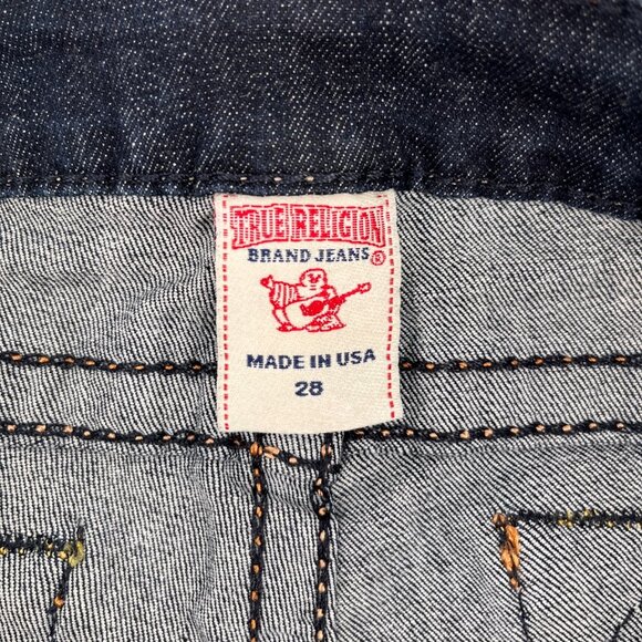 True Religion Straight Satin Big T Jeans Size 28 Dark Wash USA Made Low Rise - Picture 15 of 16